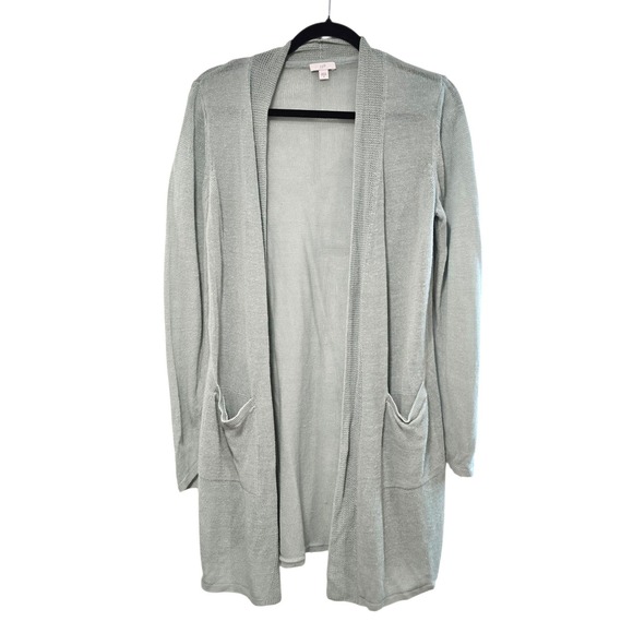 J.Jill Sweaters - J Jill Women's Light Green Linen Blend Open Front Long Cardigan Sweater Medium M